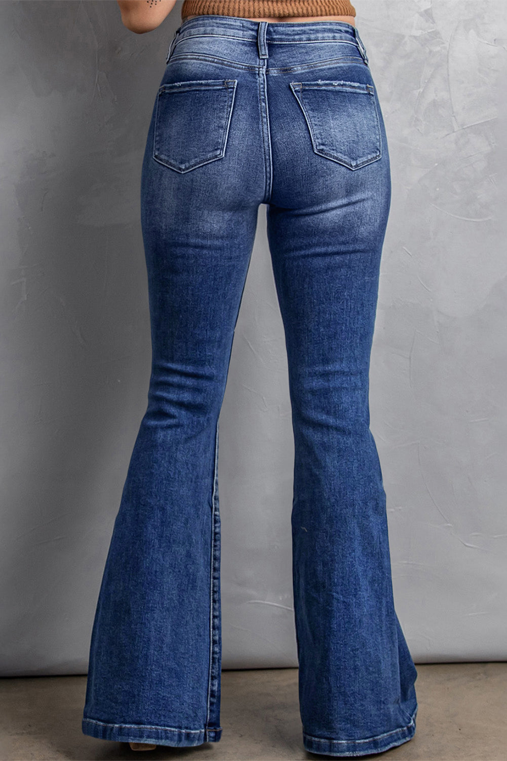 Dark Blue Washed Plus Size Flare Jeans