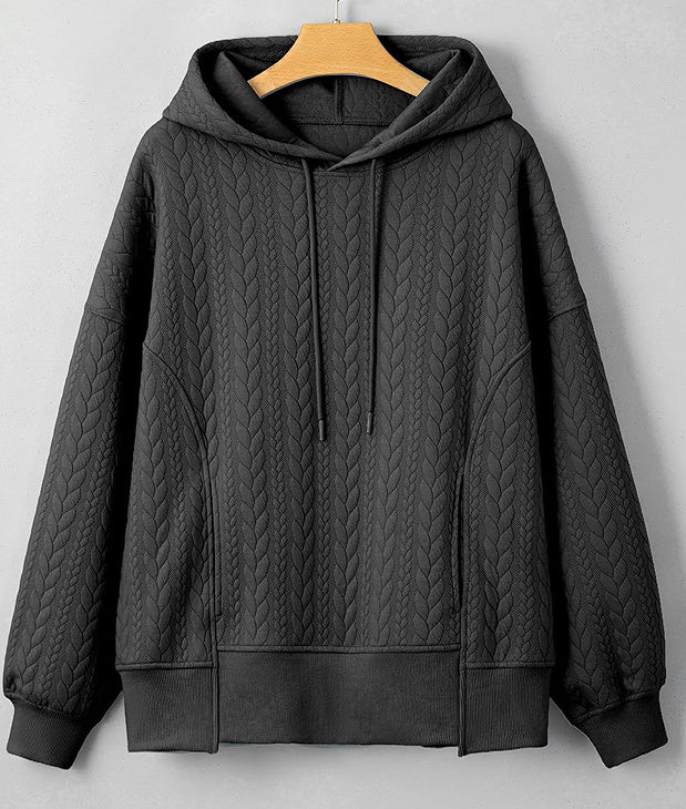 Twist Texture Solid Color Casual Hoodie Sweater