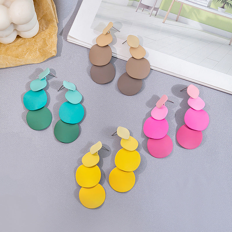 Macaron Wafer Tassel Stud Earrings Korean Style