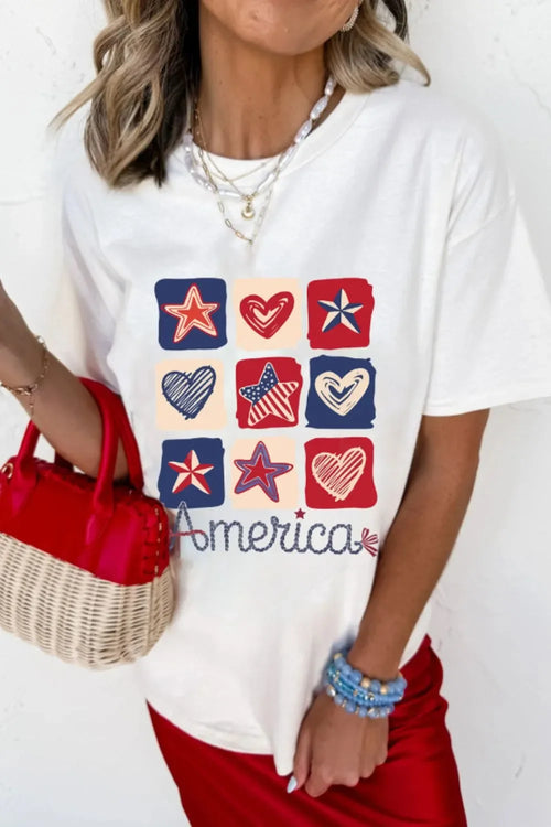 American Heart Star Checkered Graphic Tee Bazarre Mart American Heart Star Checkered Graphic Tee