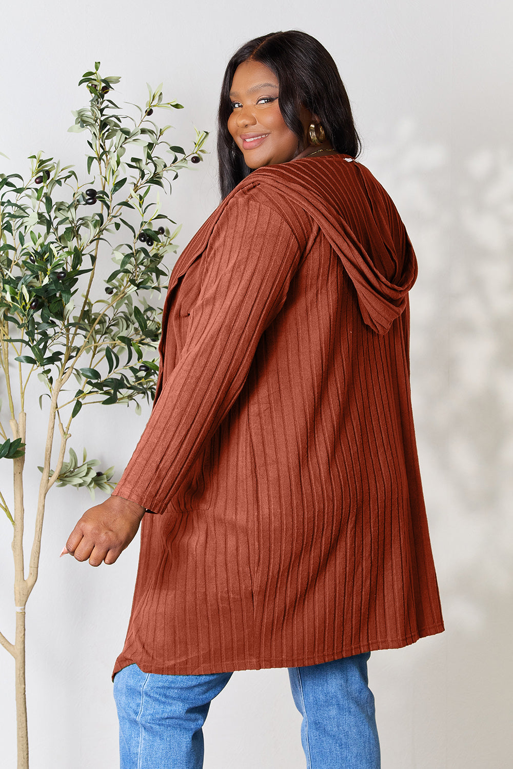 Plus Size Long Hooded Sweater Cardigan
