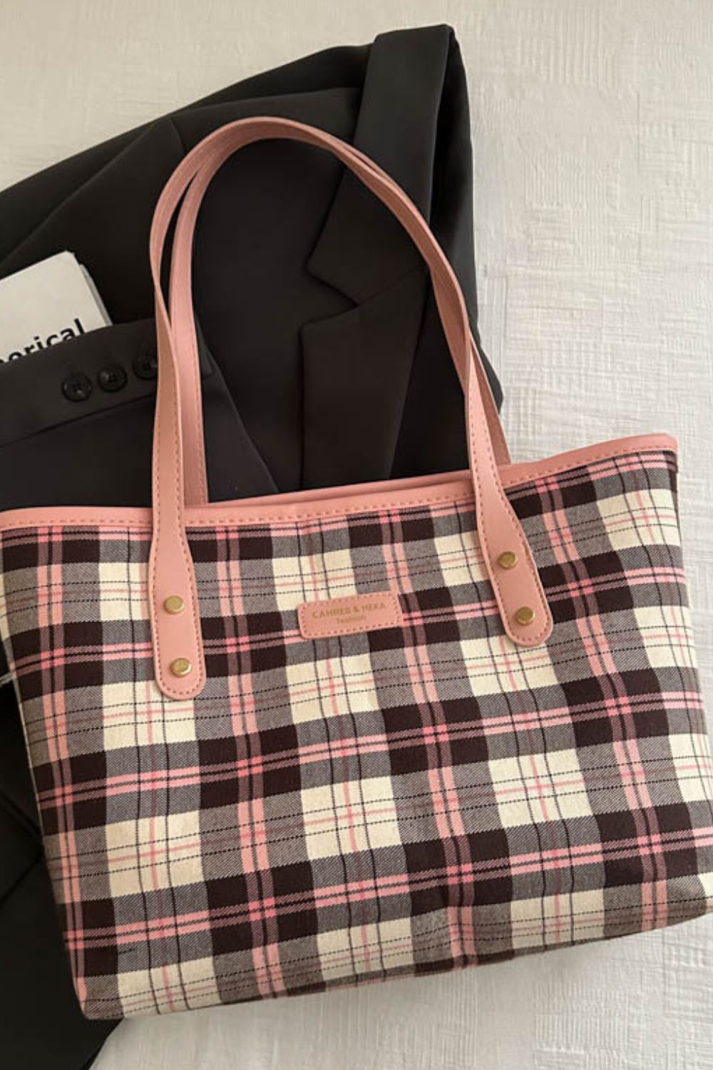 Brown Plaid PU Leather Tote Bag