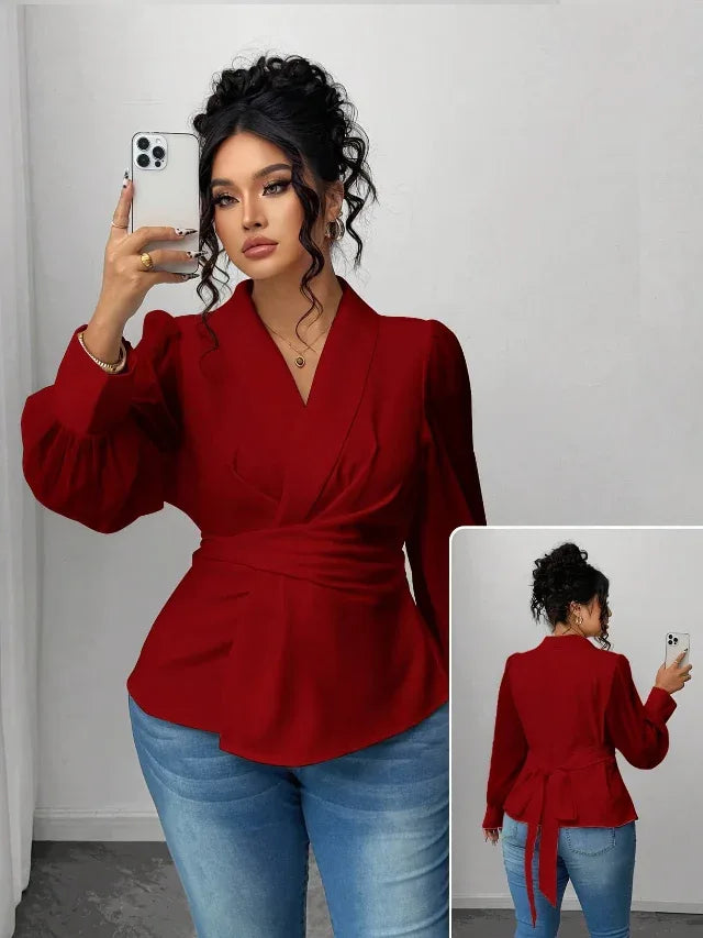 Mesh Semi-Sheer Wrap Button-Front Long Sleeve Blouse Bazaare Mart Mesh Wrap Long Sleeve Blouse