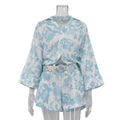 Blue Flower Loose Long Shirt Dress with Wide Leg Belted Shorts Set Blue Bazaare Mart Billowy Floral Shorts Set