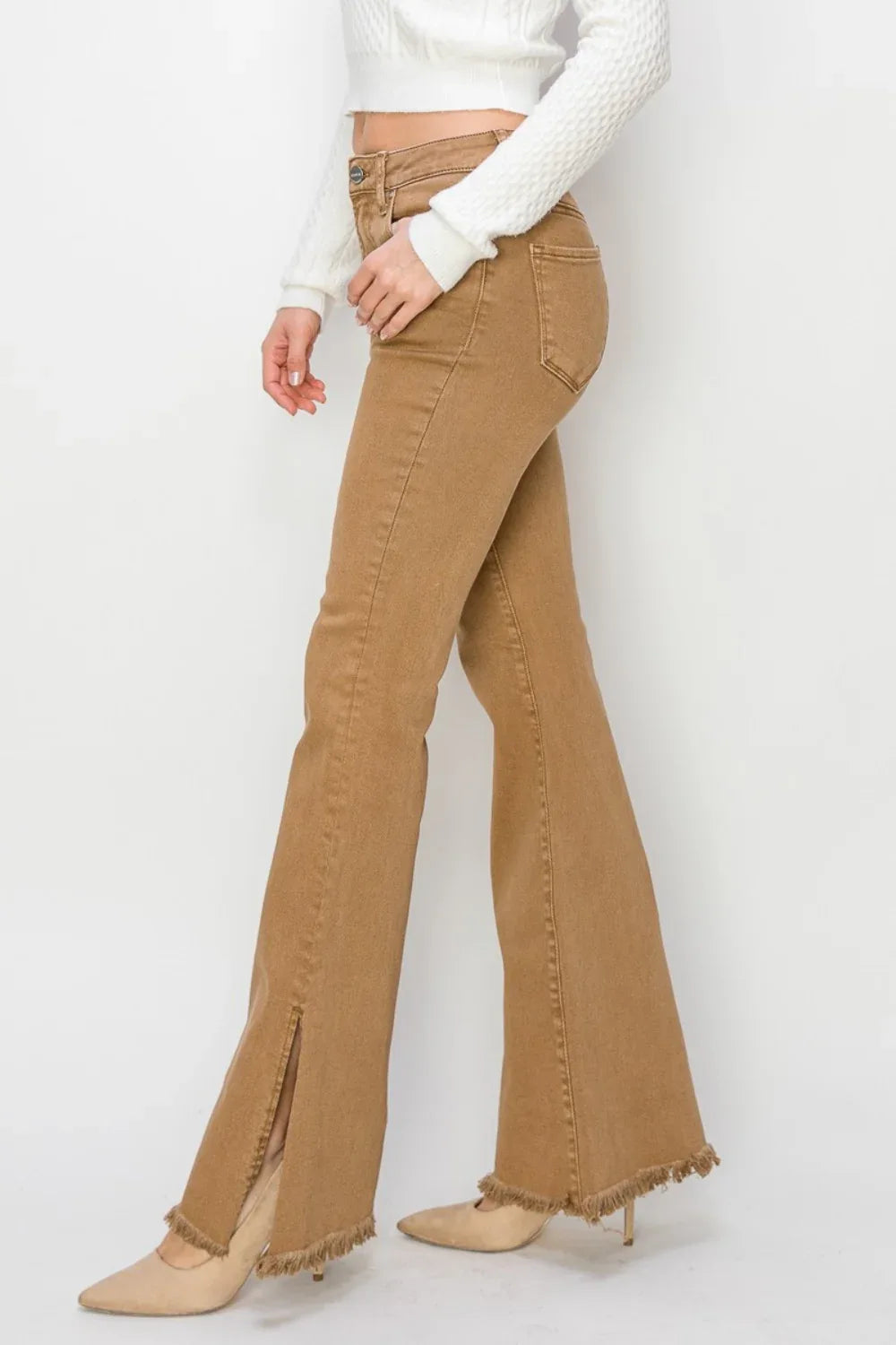 RISEN Bailey Full Size High Waist Side Slit Flare Jeans Trendsi High Waist Side Slit Flare Jeans
