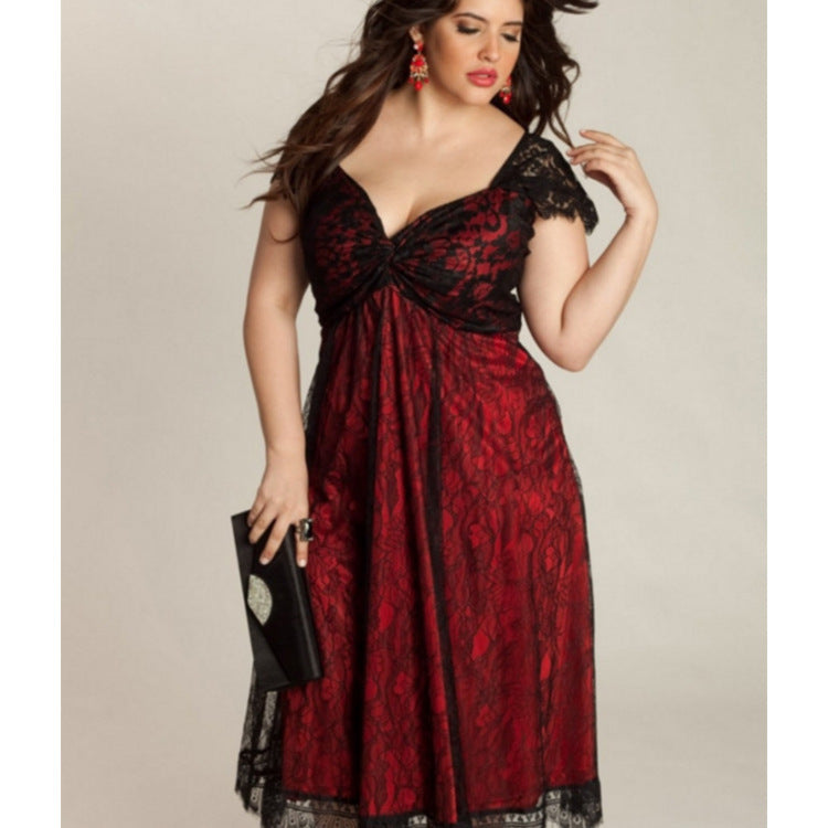 Plus Size Gothic Short Sleeve Lace Dress