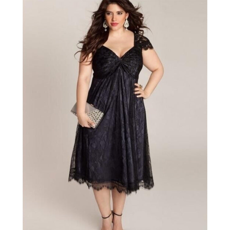 Plus Size Gothic Short Sleeve Lace Dress