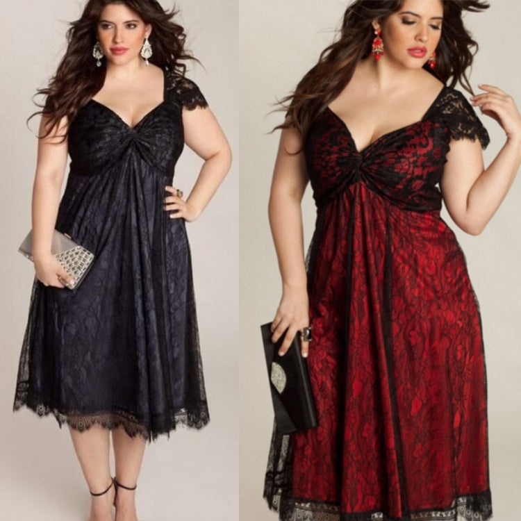 Plus Size Gothic Short Sleeve Lace Dress
