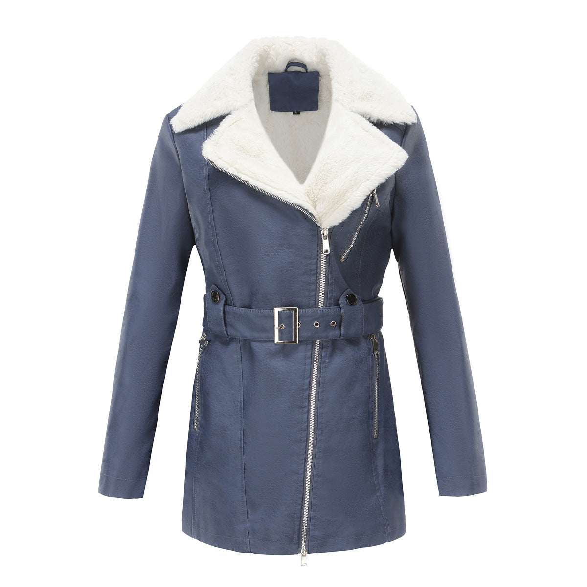 PU Leather and Fleece Belted Jacket