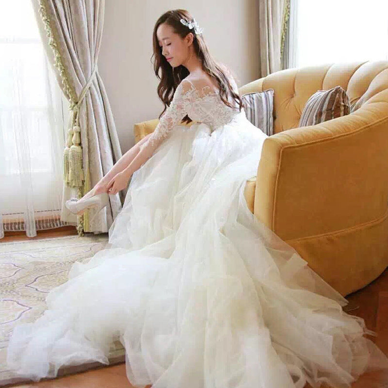 Off Shoulder 3/4 Lace Sleeve Formal Wedding Gown