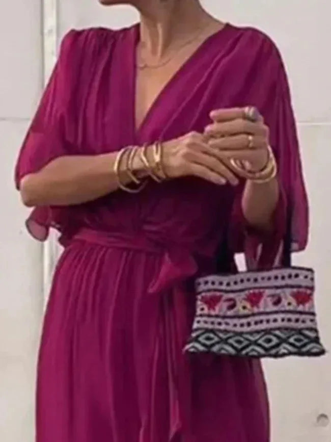 Flowy Midi Dress with Flutter Sleeves Bazaare Mart Flowy Half Sleeve Midi Dress