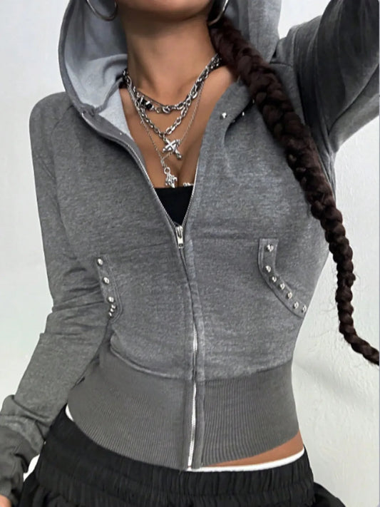Zip-Up Long Sleeve Hoodie Dark Gray Trendsi Zip-Up Long Sleeve Hoodie