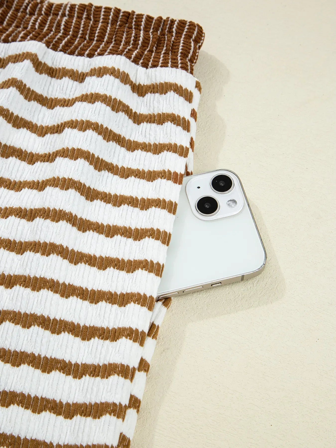 Thin Stripe Collared Baggy Top and Drawstring Pant Set Trendsi Brown Striped Wide Leg Pants Set