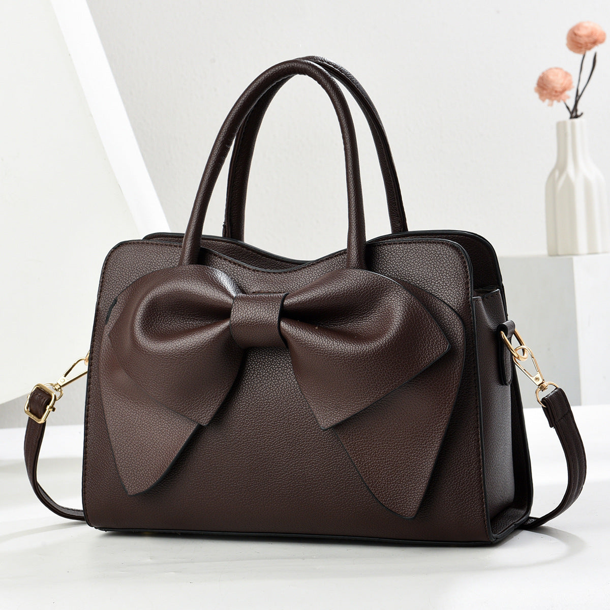 Cute Bow Shoulder Handbag – Women’s PU Leather Crossbody Purse Brown 30x10x20 CJ Dropshipping Bow Handbag