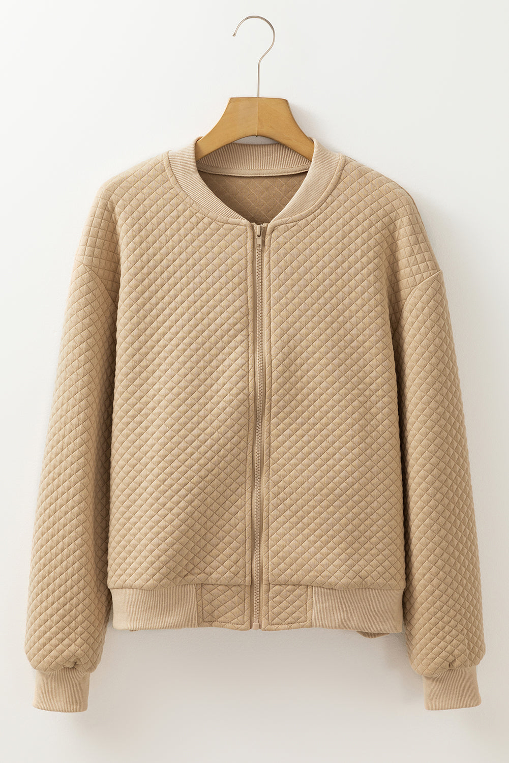 Pale Khaki Solid Textured Baseball Collar Jacket Dear-Lover Dropshipping Outerwear/Jackets
