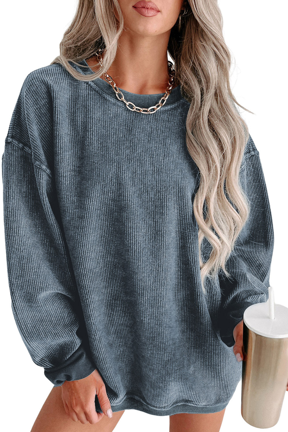 Plain Corded Crew Neck Sweatshirt