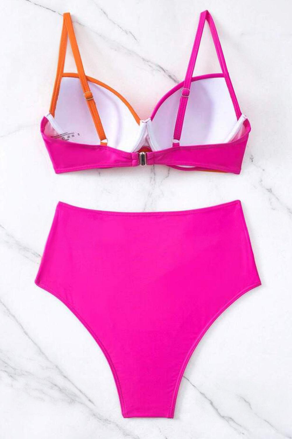 Magenta and Orange 2-Tone Twist Top High Waist Bikini