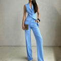 Women’s Sleeveless Vest & Straight-Leg Pants Set – Tailored Two-Piece Professional Outfit Blue CJ Dropshipping Light Blue Vest Pants Set