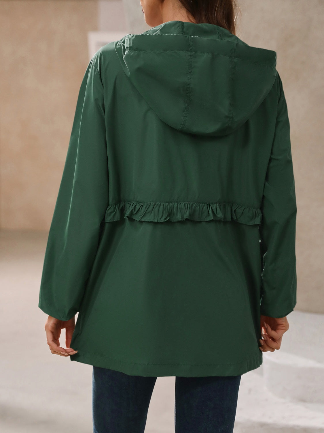 Waterproof Gathered Waist Hooded Jacket