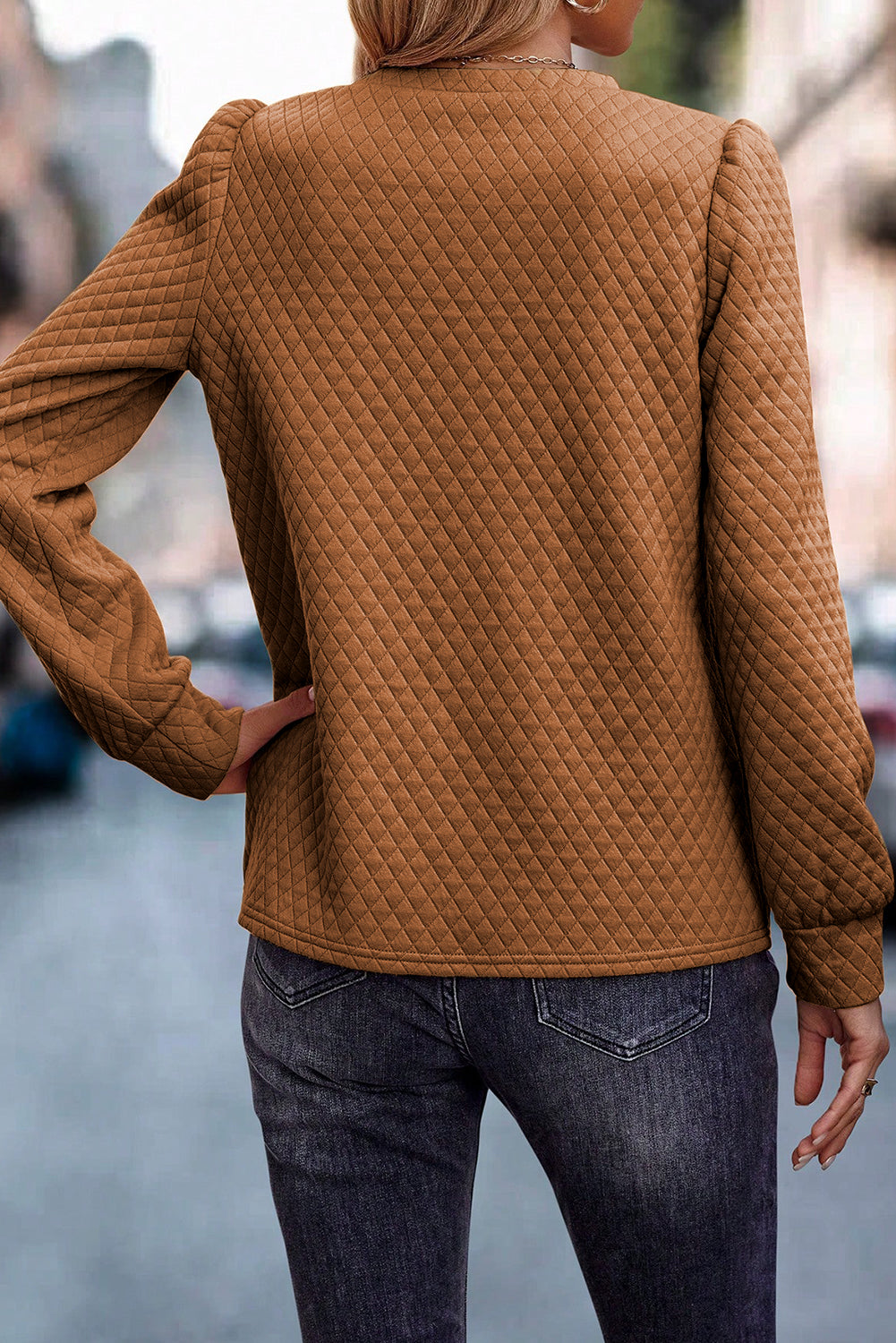 Solid Half Zipper Quilted Pullover Sweatshirt