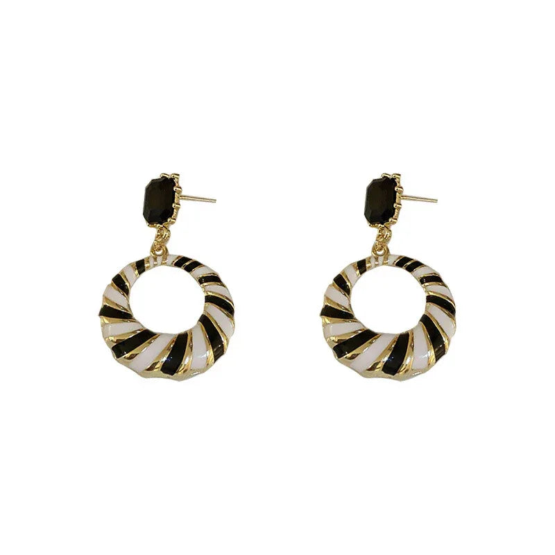 B&W Retro Striped Earrings Bazaare Mart B&W Striped Enamel Hoops
