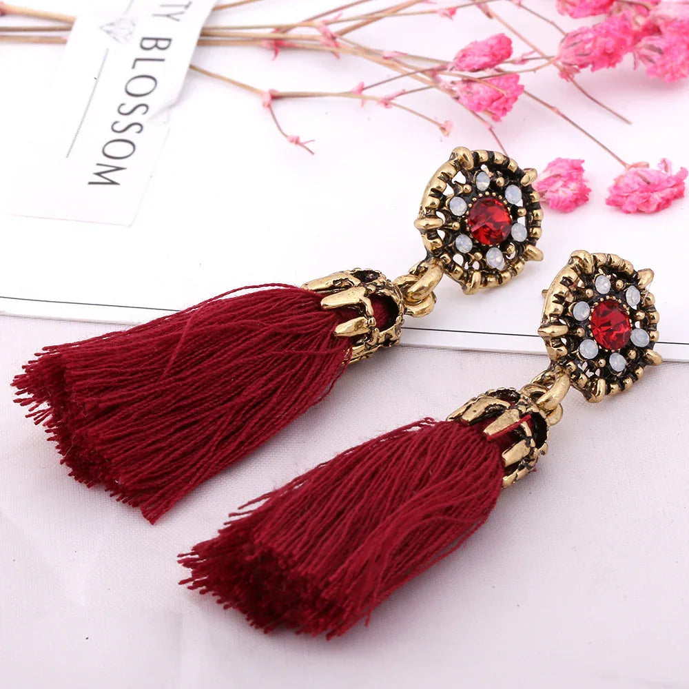 Retro Fringed Tassel Earrings Red Bazaare Mart Tassel Earrings