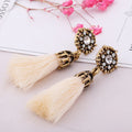 Retro Fringed Tassel Earrings Beige white Bazaare Mart Tassel Earrings