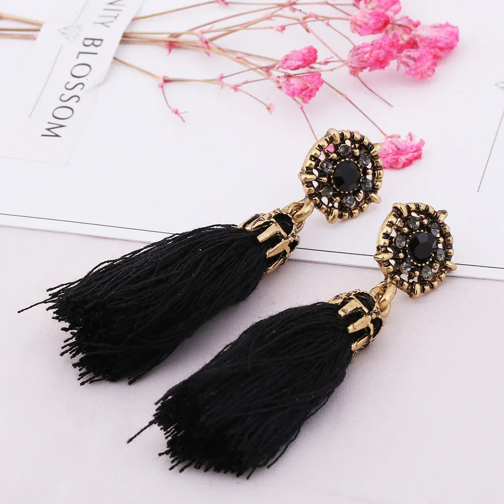 Retro Fringed Tassel Earrings Black Bazaare Mart Tassel Earrings