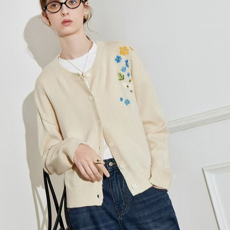 Retro Flower Embroidered Cardigan