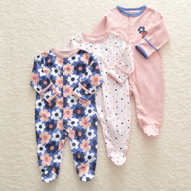 Baby Flowers & Polka Dots Light Weight Footed PJs 3pk