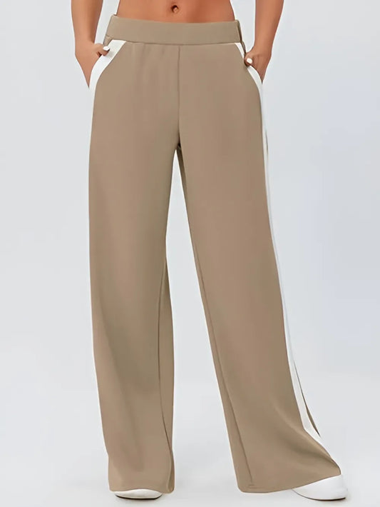 Side Striped Straight Leg Pull On Pants Camel Bazaare Mart Side Striped Wide Leg Pants