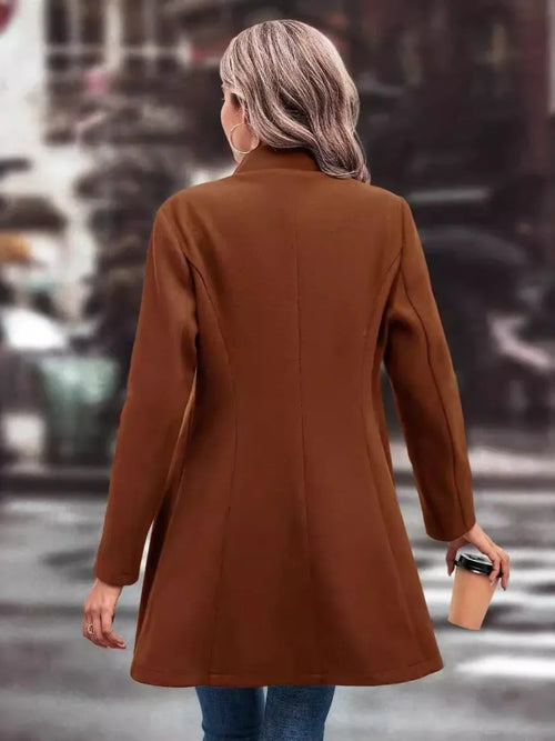Collared Neck Long Sleeve Longline Coat Trendsi Collared Neck Long Sleeve Longline Coat