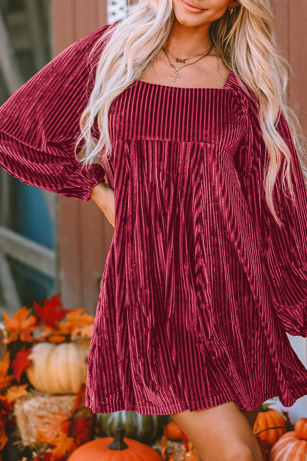 Pink Velvet Long Sleeve Peasant Top