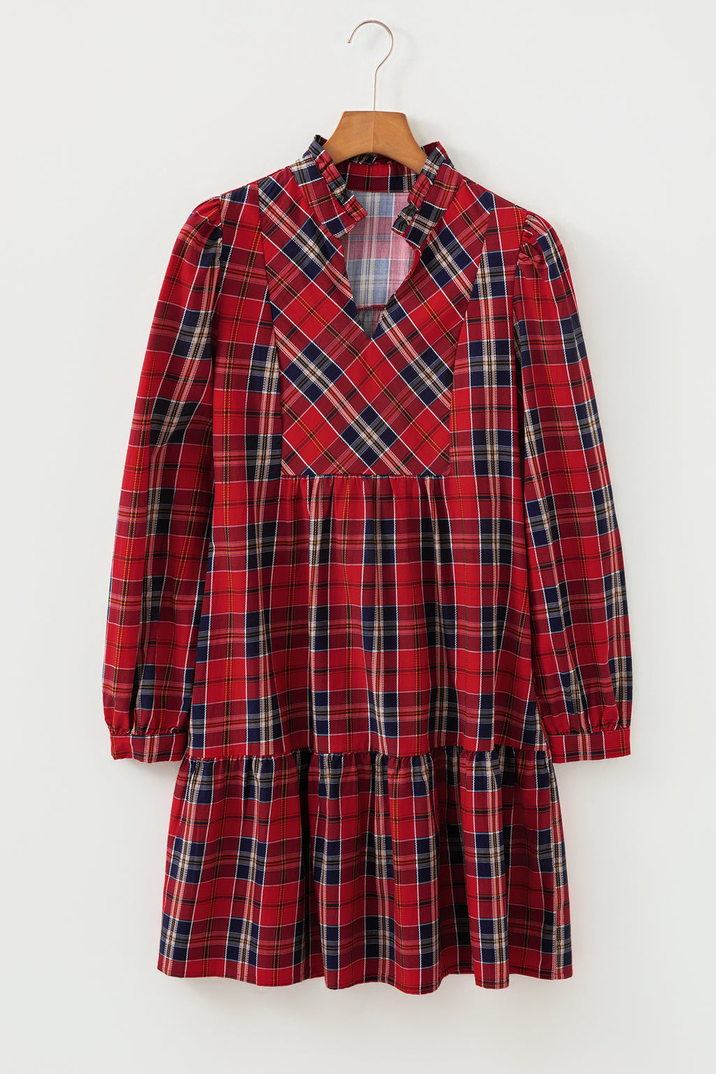 Red Plaid Long Sleeve Mini Dress Dear-Lover Dropshipping Dresses/Mini Dresses