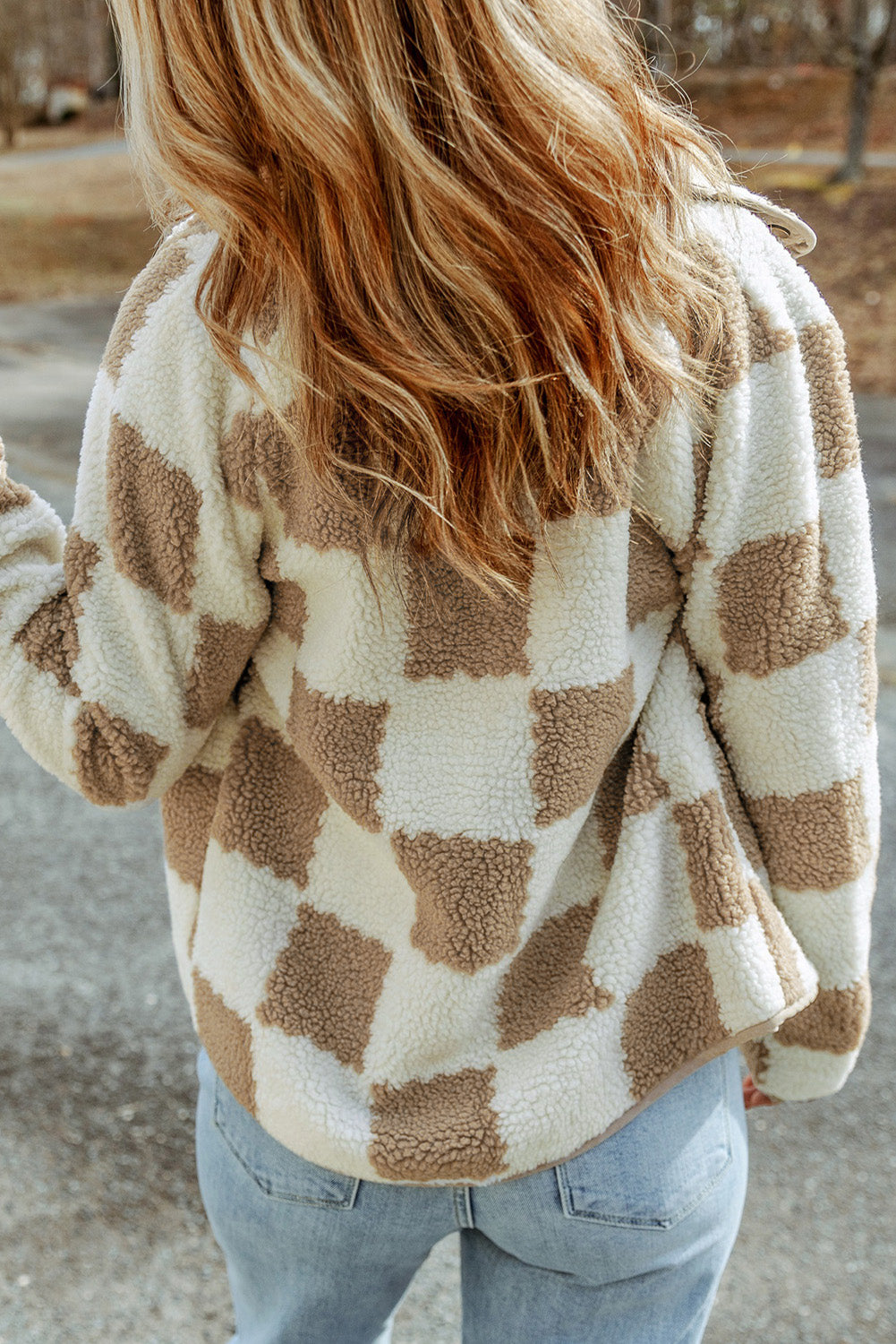 Brown Checked Snap Up Sherpa Jacket