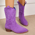 Colorful Pointed Toe Block Heel Cowgirl Boots Purple Bazaare Mart Suede Cowgirl Booties