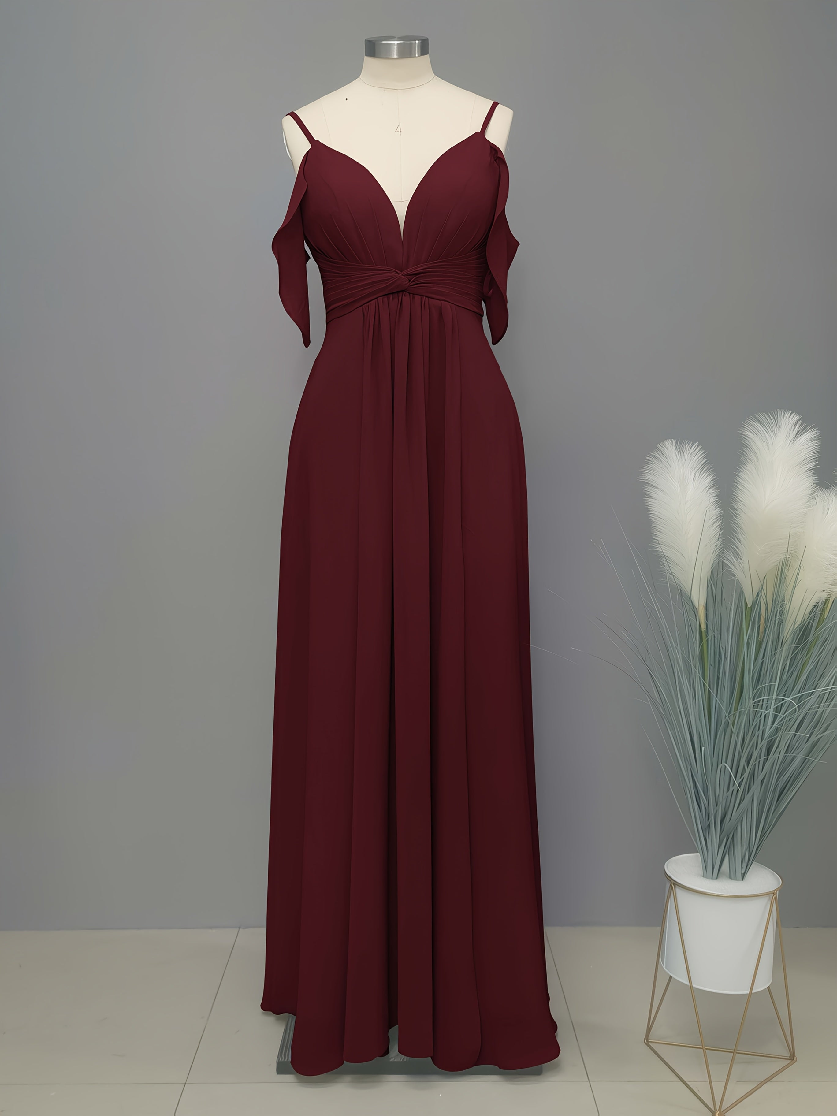 Elegant Cold Shoulder V-Neck Bridesmaid Dress