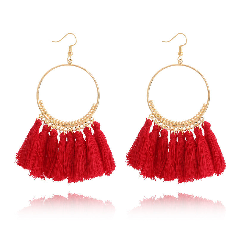 Big Round Fringe Drop Earrings - Bazaare Mart
