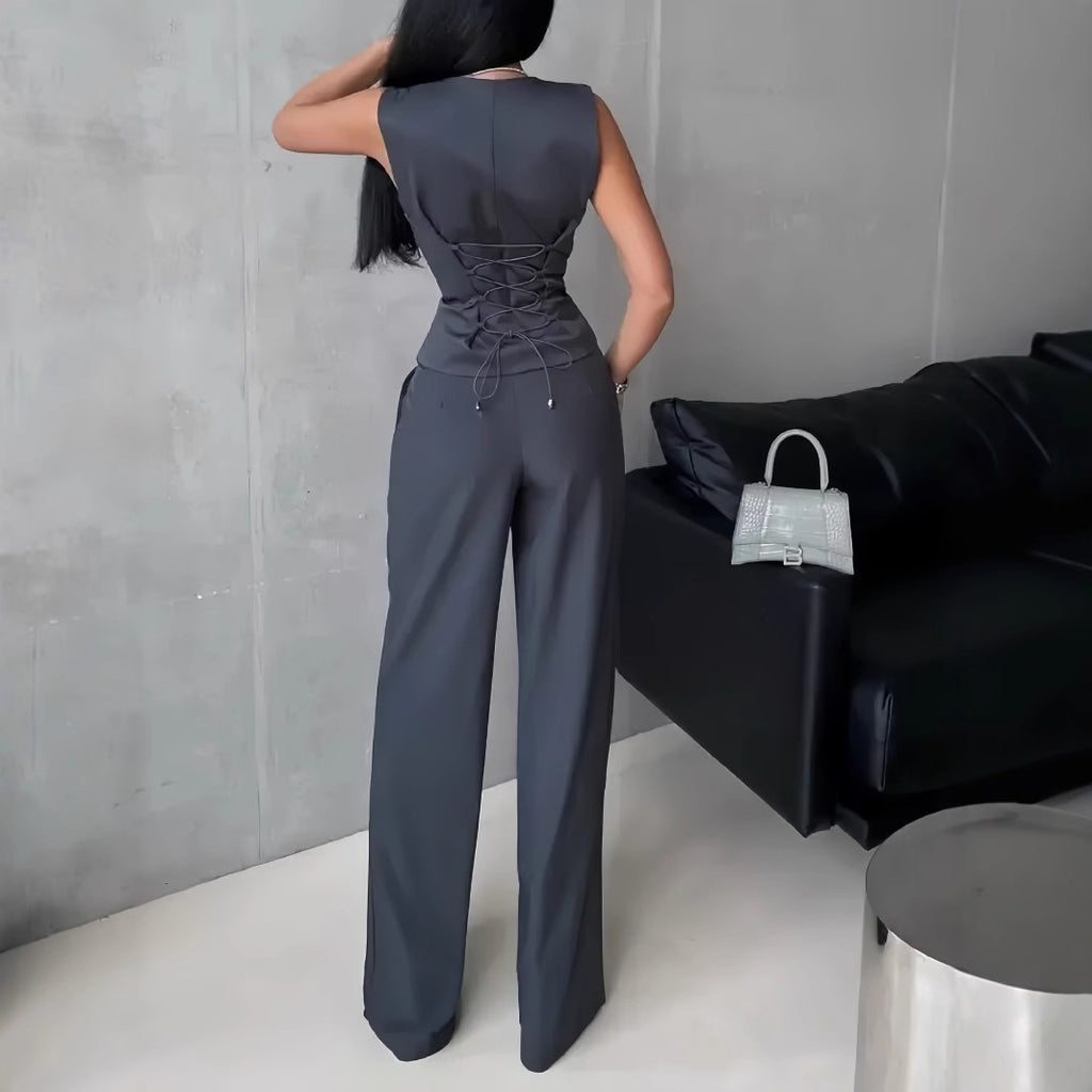 Women’s Vest & Wide Leg Pants Two-Piece Set – Elegant Commuter Matching Outfit CJ Dropshipping Vest and Pants Set