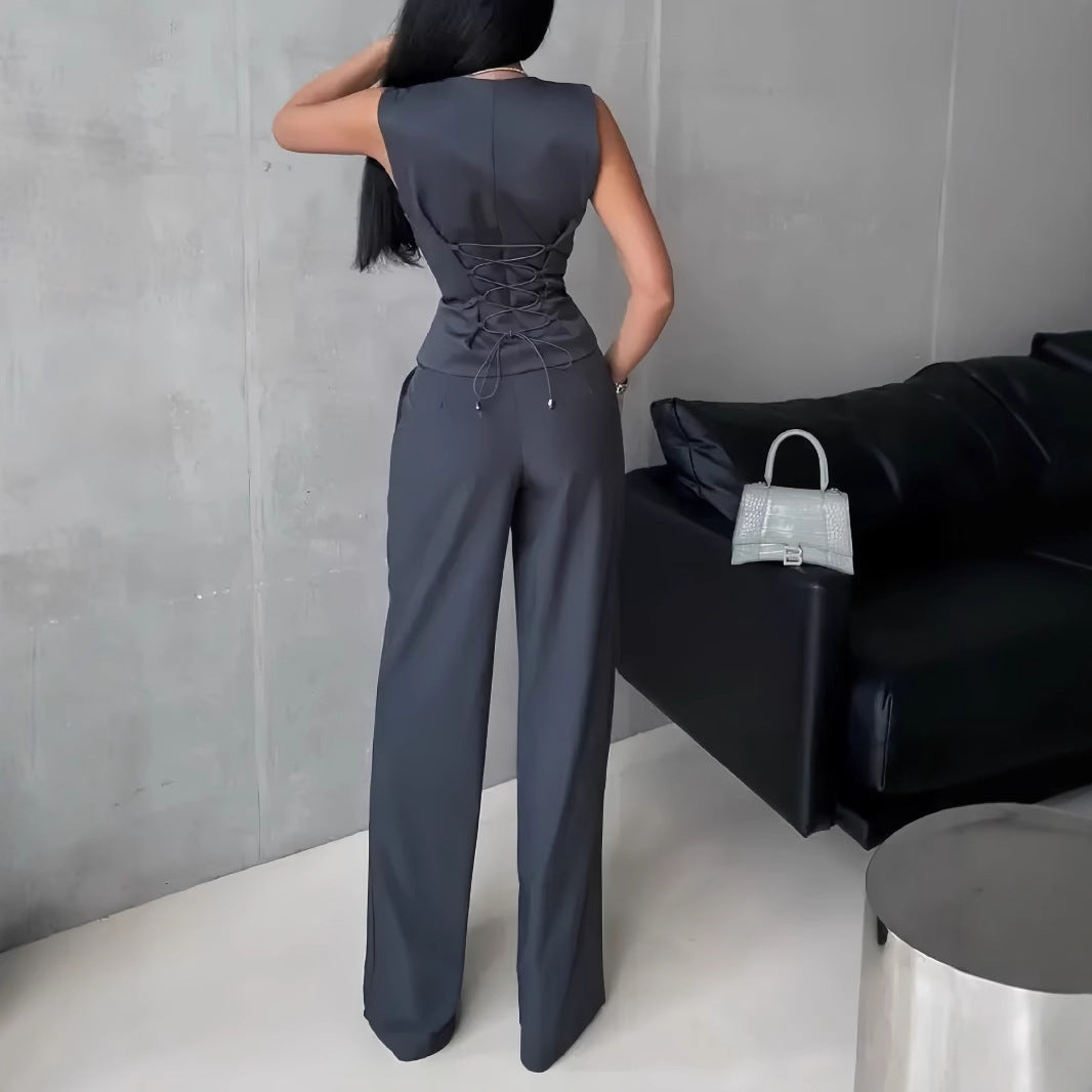 Women’s Vest & Wide Leg Pants Two-Piece Set – Elegant Commuter Matching Outfit CJ Dropshipping Vest and Pants Set