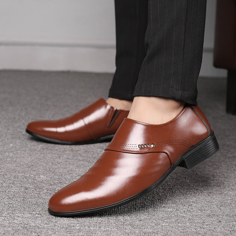 Men's Brown Slip On Pointed Toe Leather Shoes