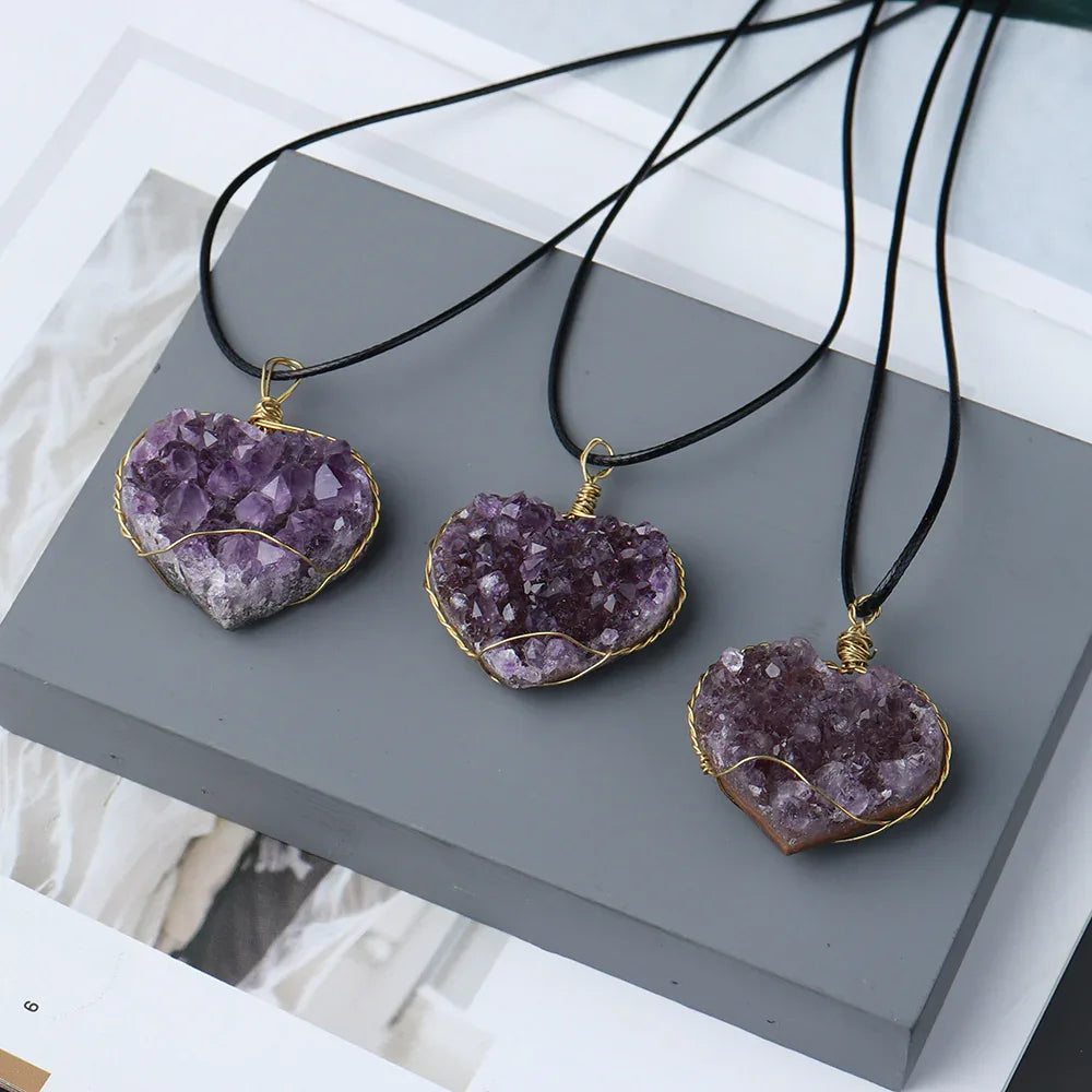 Gold Braided Amethyst Heart Pendant Necklace - Bazaare Mart