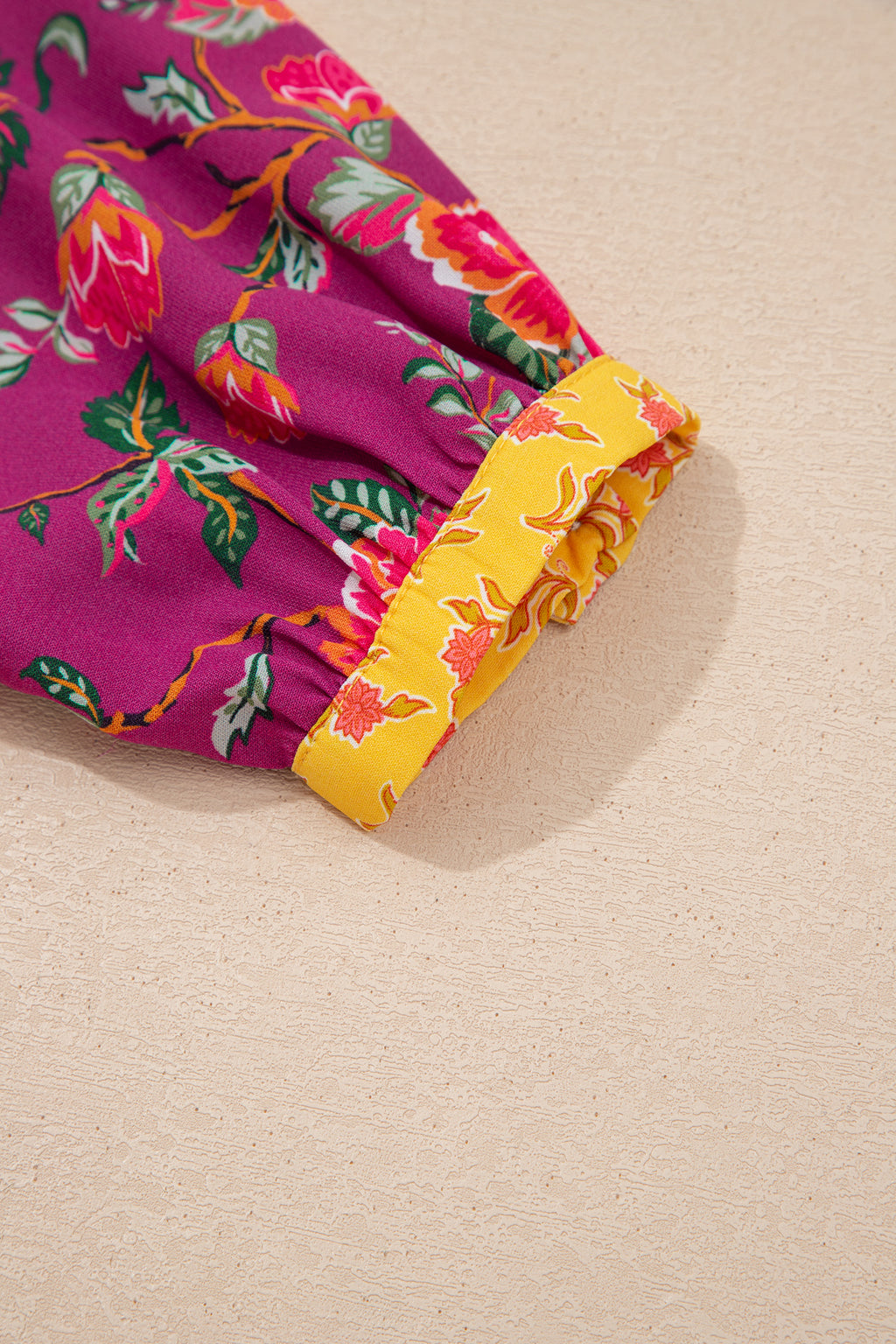 Rose Contrast V Neck Floral Blouse Bazaare Mart Tops/Blouses & Shirts