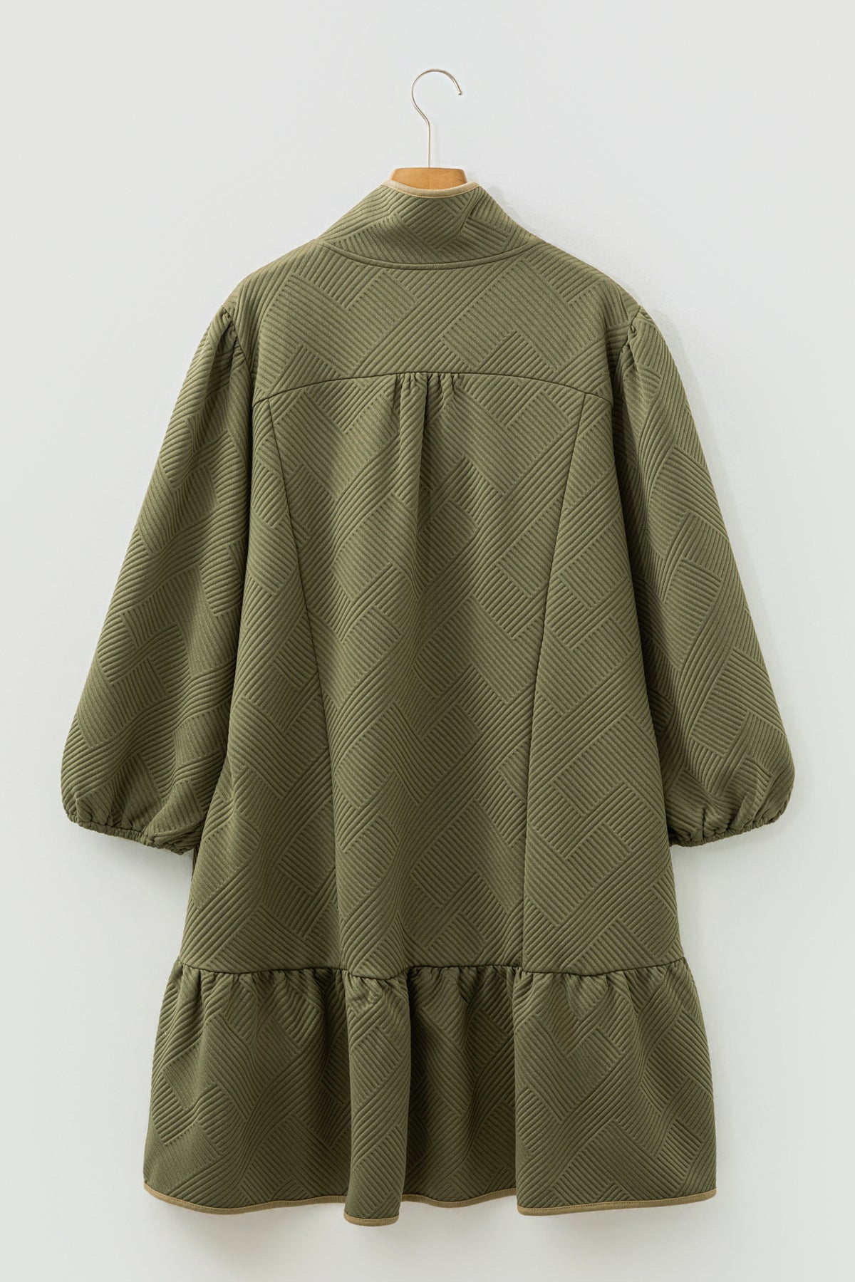 Sage Green Textured Mini Dress – Quarter-Zip Ruffle Hem