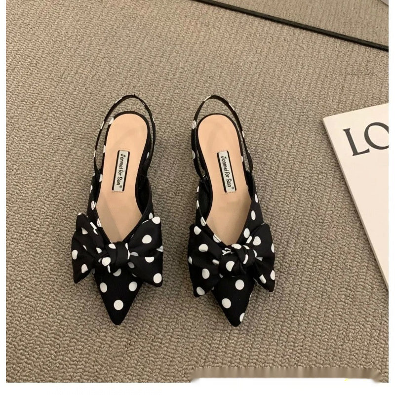 French-Style Bow Pointed Toe Flats – Elegant Slip-On Closed-Toe Sandals for Women Polka Dot CJ Dropshipping Pointed Toe Low Heel Dot Slings