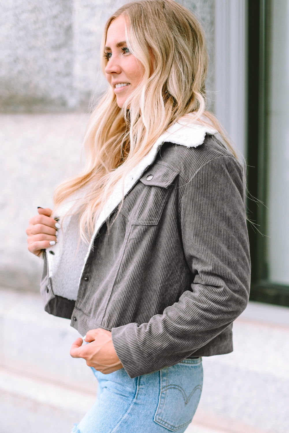 Corduroy Sherpa Snap Button Flap Jacket