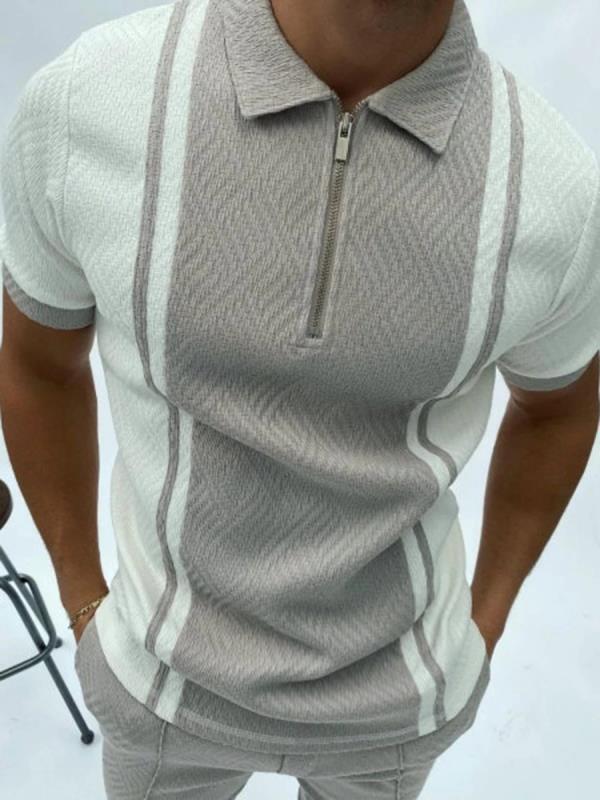 Zipper Print Polo Shirt Grey CJ Dropshipping Polo Shirt