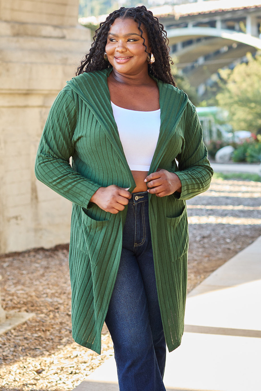 Plus Size Long Hooded Sweater Cardigan