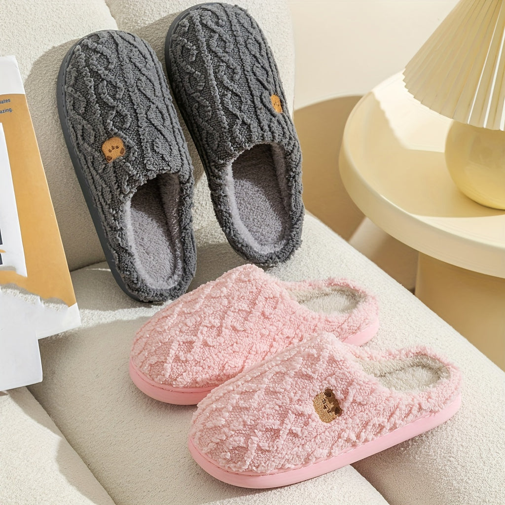 Cozy Textured Bear Print Slippers