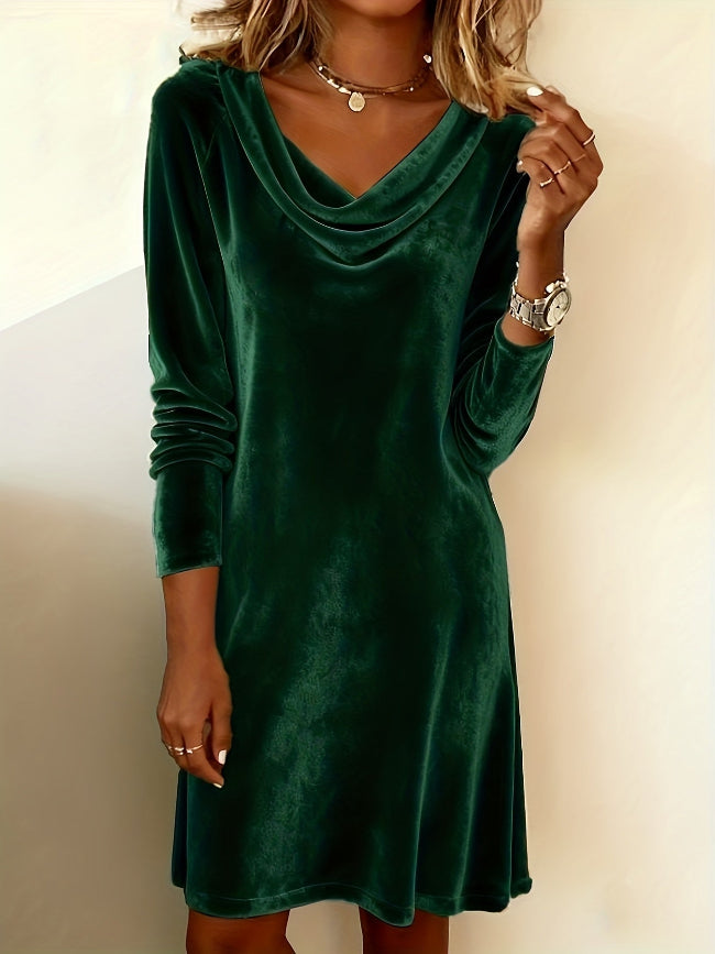 Elegant Long Sleeve Cowl Neck Velvet Dress
